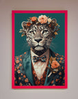 Leopard In a Suit With Flowers Framed Print