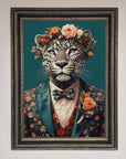Leopard In a Suit With Flowers Framed Print