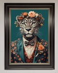 Leopard In a Suit With Flowers Framed Print