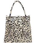 Ivory Leopard Print Drawcord Leather Hobo Shoulder Bag Brix Bailey Ethical Sustainable Tote Bag