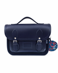 Floral Lined Leather Midi Satchel - Navy