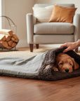 Luxury Dog Snuggle Sack | Handmade Sherpa Fleece Sleeping Bag | Customisable Pet Bed UK | Cosy Dog Sleep Bag