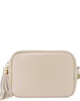 Light Taupe Leather Tassel Cross Body Camera Bag - Brix + Bailey