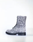 Gray Leather Boots with Floral Detail