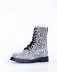 Gray Leather Boots with Floral Detail