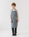 Soft Blue Fog Linen Apron for Young Cooks