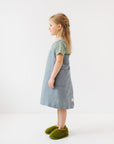 Kids Linen Pinafore Apron in Blue Fog