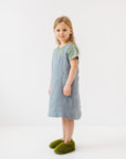 Kids Linen Pinafore Apron in Blue Fog