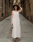 Linen Fugue Dress - Milk White with Grey Stripe