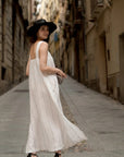 Linen Fugue Dress - Milk White with Grey Stripe