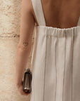 Linen Stripe Dress in Milk White and Grey