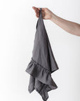 Linen Kitchen Towel with Ruffle Detail