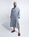 Linen Men's Dress - Blue / Gray