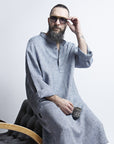 Blue Gray Linen Mens Dress