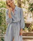 Linen Rhapsody Blue and White Stripe Dress