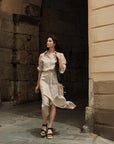 Linen Rhapsody Dress in Bronze and White Stripes