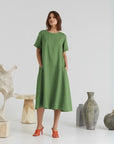 Green Linen A Line Dress for Effortless Style
