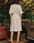Linen Vine Wrap Dress in Optical White