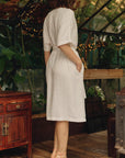 Linen Vine Wrap Dress in Optical White