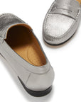 Women's Penny Loafers Leather Sole, titanium metallic leather