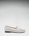 Women's Penny Loafers Leather Sole, titanium metallic leather
