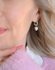 Luxury heart charm hoops, Love Mi Amore teal and sterling silver, interchangeable vintage-style earrings, best-selling trendy jewelry by Lezzeri at brixbailey.com