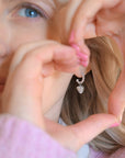 Luxury heart charm hoops, Love Mi Amore teal and sterling silver, interchangeable vintage-style earrings, best-selling trendy jewelry by Lezzeri at brixbailey.com