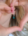 Luxury heart charm hoops, Love Mi Amore teal and sterling silver, interchangeable charms, vintage twisted finish, stylish everyday earrings by Lezzeri at brixbailey.com