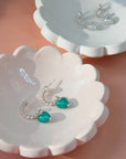 Luxury heart charm hoops, Love Mi Amore teal and sterling silver, interchangeable vintage-style earrings, premium twisted finish by Lezzeri at brixbailey.com