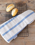 Long oven glove linen blue stripes gauntlet style