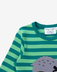 Organic Striped Green Long Sleeve Kids T-Shirt with Snap Neck for Easy Dressing, Soft and Cozy Eco-Friendly Cotton by Toby Tiger at brixbailey.com