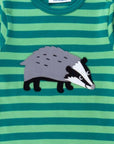 Organic Green Striped Long-Sleeve Kids T-Shirt with Snap Buttons - Soft, Eco-Friendly & Comfortable for Playful Days by Toby Tiger at brixbailey.com