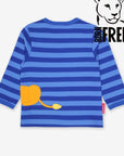 Luxury Long Sleeve Baby Shirt with Lion Applique in Blue and Orange, GOTS Certified Organic Cotton, Snap Button Closure by Toby Tiger at brixbailey.com