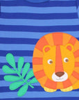 Luxury Organic Cotton Long Sleeve Baby Shirt with Lion Applique and Snap Buttons, Blue Stripes and Orange Design, GOTS Certified by Toby Tiger at brixbailey.com