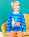 Premium Striped Organic Cotton Long Sleeve Shirt with Friendly Camping Bear Design for Kids by Toby Tiger at brixbailey.com