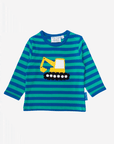 Organic Kids T-Shirt with Tractor Applique, Soft Striped Cotton, Snap Buttons for Easy Dressing, Eco-Friendly Baby Clothes by Toby Tiger at brixbailey.com