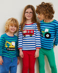 Organic Kids T-Shirt with Soft Tractor Applique, Eco-Friendly Striped Cotton for Mini Farmers, Easy Snap Buttons by Toby Tiger at brixbailey.com