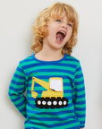 Organic Kids T-Shirt with Soft Tractor Applique, Eco-Friendly Striped Cotton for Mini Farmers, Easy Snap Buttons by Toby Tiger at brixbailey.com