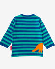 Friendly Dinosaur Striped Long Sleeve Organic Cotton T-Shirt with Embroidered Applique, Premium Soft Kids Top by Toby Tiger at brixbailey.com