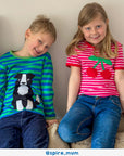 Premium Organic Kids Long Sleeve T-Shirt with Soft Shepherd Dog Applique, 100% GOTS Certified Cotton, Eco-Friendly Striped Design by Toby Tiger at brixbailey.com