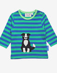 Organic Kids Long Sleeve T-Shirt with Cute Shepherd Dog Applique, Soft GOTS Certified Cotton, Eco-Friendly Striped Design by Toby Tiger at brixbailey.com