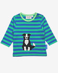 Organic Kids Long Sleeve T-Shirt with Adorable Shepherd Dog Applique, Soft Striped Cotton, Eco-Friendly Dyes by Toby Tiger at brixbailey.com