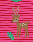 Sweet Deer Fawn with Oak Leaf and Mushroom Print Long Sleeve Organic Cotton Baby Shirt in Pink and Green Stripes by Toby Tiger at brixbailey.com