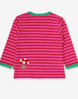 Sweet Deer Fawn with Oak Leaf and Mushroom Print Organic Cotton Long Sleeve Baby Shirt in Pink and Green Stripes by Toby Tiger at brixbailey.com