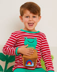 Premium Striped Organic Cotton Baby Romper with Frog Applique and Snap Buttons for Easy Dressing by Toby Tiger at brixbailey.com