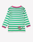 Adorable Green and White Striped Long Sleeve Kids Shirt with Cat and Mouse Applique in Organic Cotton by Toby Tiger at brixbailey.com
