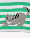 Adorable Green and White Striped Organic Cotton Long Sleeve Kids Shirt with Cat and Mouse Applique by Toby Tiger at brixbailey.com