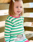 Adorable Green and White Striped Long Sleeve Kids Shirt with Cat and Mouse Embroidered Applique, Organic Cotton, GOTS Certified by Toby Tiger at brixbailey.com