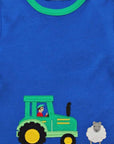 Funny Farm Story Long Sleeve Organic Cotton Kids T-Shirt with Tractor and Sheep Applique Design by Toby Tiger at brixbailey.com
