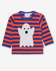Premium Halloween Baby Long Sleeve Shirt, Blue Orange Striped Organic Cotton with Ghost Applique, GOTS Certified, Eco Friendly by Toby Tiger at brixbailey.com